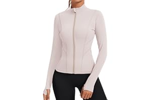 Rapbin Women's Gym Tops Long Sleeve Workout Running T-Shirt Breathable Running Jacket with Zip Side Pockets and Thumb Holes