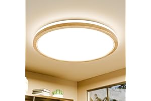 Epochglo LED Deckenleuchte Flach Rund, Holz 24W 4000K, für Wohnzimmer Schlafzimmer Büro Küche Badezimmer Flur Balkon Mädchen Junge Kinderzimmer, Ø30cm