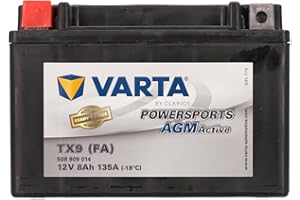 VARTA Batterie moto 8 Ah / 135 A Powersports Active AGM - longue durée de vie, préchargée, sans entretien, adaptée aux motos, scooters, quads, jet-skis et motoneiges, noire, Noir