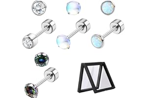 DGUSO Titanio Pendientes para Orejas Sensibles, Pendientes Mujer Pendientes Antialergicos Hipoalergenicos Mujer Pendientes de Plata Pequeños Pendientes Piedra Lunar Ópalo para Mujer Niña.