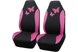 Flying Banner Breathable Mesh Car Seat Covers Colorful Butterfly Offset Printing Pattern Airbag Compatible Protector (2 Fronts, Pink)