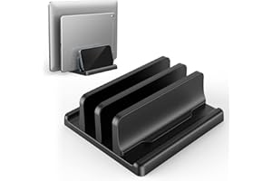 KLEARLOOK MAXIMIZED CLARITY! Vertical Laptop Stand for Desk, Klearlook Laptop Holder with Adjustable Slots, 4 in 1 Space-Saving Stand, Portable Notebook Stand for All MacBook, HP, Dell, Surface,iPad Up to 17.3"-Black