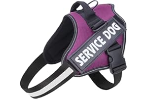 Belababy Soft No Pull Dog Harness Medium, Adjustable Assistance Service Dog Vest with Safety Buckle, Reflective Breathable Outdoor Training Dog Harness（Purple）