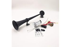 YIYIDA Klaxon de Voiture Car Horn150DB Klaxon électrique 450mm Corne de l'air Chromé Zinc Noir Haut-Parleur avec Compresseur Pompe à air pour Tout véhicule Président 12V Camion Van Moto Bateau etc