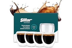 Sillar Tazzine Caffè Vetro 80 ml Set di 4 Tazzine, Bicchieri Termici per Espresso, Tazzine da Caffè Moderne Proteggono le Mani