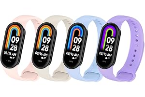Msksjer 4 Piezas Correas Compatible con Correa Xiaomi Mi Band 9/Xiaomi Mi Band 8 Mujer y Hombre, Pulseras Deportivas de Silicona Blanda para Mi Band 8, Azul claro/Lavanda/Estrella/Rosa