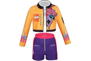 AOOWU Kpop Kostüm Kinder, Hunters Cosplay Kostüm für Mädchen mit Jacke Shorts Anzug, Idol BüHne Rollenspiel Outfits Anime Cosplay Costume für Halloween Party Karneval,110-140cm