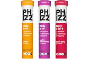 Phizz Electrolytes, Multivitamin & Hydration Tablets - 60 Effervescent Rehydration Electrolyte Tablets - 18 Vitamins & Minerals, Vitamin C, Vegan & Low Calorie