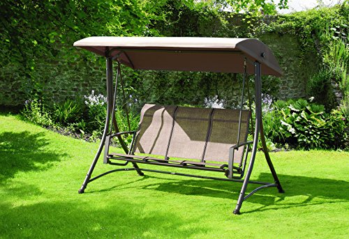 Stunning 3 Seater Garden Swing Seat - Powder Coated Steel And Textilene Construction - Bronze Finish