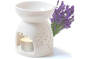 Cisolen Lámpara de Fragancia de cerámica Censer Difusor de Aroma Titular de luz de té Quemador de Aceite Lámpara de Aroma Candelabro para Ayuda para el sueño Relajación Meditación