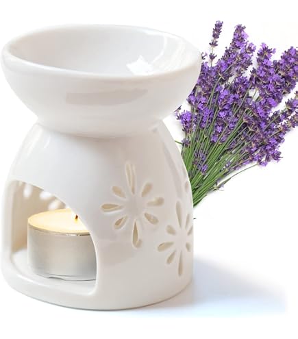 Zen'Aroôme - Bruciatore profumato con cera profumata, diffusore olio essenziale e profumo, portacandele per aromaterapia, in ceramica beige con proiezione di luce, altezza: 11 cm