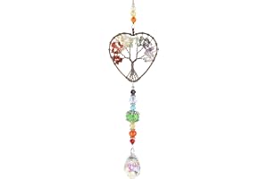 ZHUHUAPH Heart Chakra Crystal Stone Sun Catchers for Windows, Tree of Life Tandem Natural Quartz Gemstone Pendant Rainbow Maker Suncatcher, Spiritual Gifts for Women