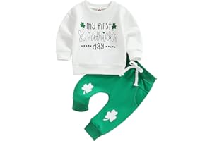Xeadoffubio Newborn Baby Boy St. Patricks Day Outfit Toddler Baby 2Pcs Set, Short/Long Sleeve Letter Print St Patricks Day Sweatshirt/Romper + Shamrock Pattern Long Pants