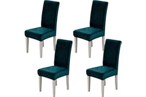 Xundefeng Soft Velvet Dining Chair Covers for Dining Room Set of 4 Pack Slipcovers Chairs Cover Stretch Slipcover, Dark Peacock Green