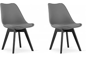 NMK HOME Sillas Comedor Pack 4 - Grafito Sillas de Cocina - Patas de Silla en Madera de Haya - Piel Sintética Aterciopelada