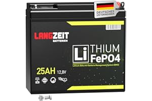‎LANGZEIT BATTERIEN LANGZEIT LiFePO4 12V 25Ah Akku Lithium Batterie Wohnmobil Batterie Solarbatterie Lithium Eisenphosphat Solar USV ersetzt 24Ah 26Ah 30Ah