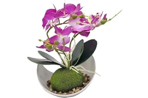 Aisamco Fiori di orchidea artificiali con vaso bianco Fiori di phalaenopsis finti in plastica con vaso di fiori artificiali per la decorazione dell'ufficio di nozze a casa