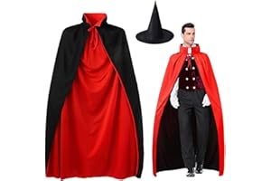 PIUMOJ Capa de Vampiro de Halloween, Capa de Disfraz de Vampiro, Disfraz de Capa de Vampiro con Sombrero Mágico, Disfraz de Vampiro de Cosplay de Halloween Carnaval, Negra y Roja