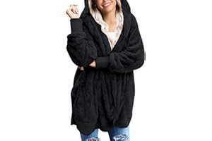 Zeagoo Damen Mantel Plüschjacke Frau Wintermantel Kurzmantel Warm Cardigan Kapuzenjacke mit Taschen Winterjacke S-XXL