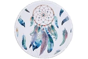 Queenshin Grande Serviette de Plage Ronde en Microfibre Anti Sable, Tapis Plage Super Légère et Séchage Yoga Mat Tapis de Pique-Nique 150 cm, Attrapeur de Rêves