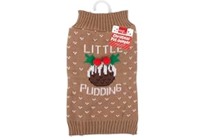 YÖL Small Festive Little Pudding Pet Jumper with Harness/Lead Hole – Soft Acrylic Dog Christmas Sweater – Warm & Lightweight Holiday Outfit for Winter Walks & Seasonal Photos