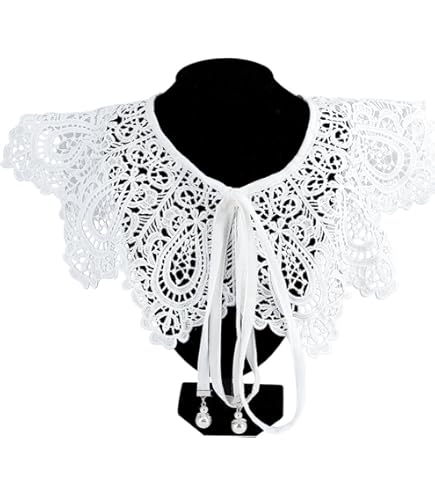 Collare In Pizzo Bianco Ricamato - Decorato Con Perle, Rimovibile Per Costumi E Occasioni - Foto 12