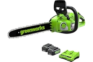 Greenworks GD24X2CS36K4X Akumulatorowa pilarka łańcuchowa z silnikiem bezszczotkowym, długość ostrza 35 cm, szybkość cięcia 20 m na s, olejarka, 2 baterie 24 V 4 Ah i podwójna ładowarka