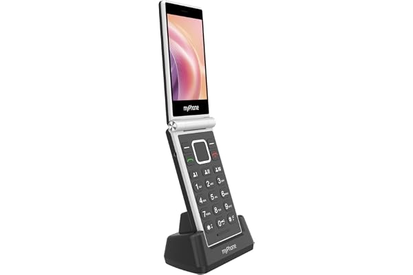 myPhone Tango 2 LTE téléphone à clapet Senior sans abonnement, téléphone Senior 4G avec Double écran, Grandes Touches, Station de Charge, Bouton SOS, Double SIM