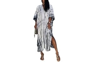 Bsubseach Women Print Beach Kaftan Dress Short Sleeve Plus Size Bathing Suit Cover Ups