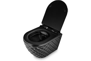 RD Luxury® | WC suspendu noir mat, ensemble complet sans rebord, design avec abattant Softclose, idéal pour les toilettes des invités. Inclus : kit d'isolation phonique.