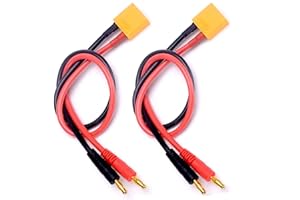 FLY RC 2 Pack XT90 Connector Charging Cable to 4mm Banana Plugs Adapter Charger Wire 30cm 11.8inch Lipo Battery Charge Lead for FPV RC Power Supply Helicopter Quadcopter