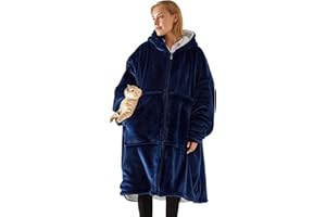 SHUOJIA Couverture Sweat à Capuche Femme Homme Chaud Doux Pull en Polaire avec Poche Frontale Unisexe Robe de Couverture Flanelle avec Fermeture éclair pour Adultes Ados Intérieur Extérieur