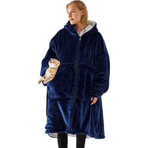 Oversized deken met capuchon, sherpa-hoodie, draagbare ritssluiting, grote deken, hoodie, draagbare deken voor vrouwen en mannen, met capuchon, behaaglijk warm sherpa-fleece vest voor volwassenen