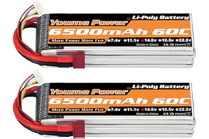 YOUME POWER Batteria 4S Lipo, 14.8V Lipo 4S 6500mAh 60C con Deans T Plug per Traxxas Slash X-Maxx RC Buggy Truggy Crawler Monster Car, Elicottero, Aeroplano (2Pack)