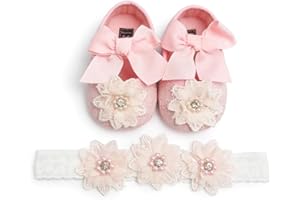 EDOTON Zapatos de Niña con Diadema Regalo Set Bautizo Lovely Algodón Flor Suave Suela Zapatillas Antideslizantes Zapatos de Princesa