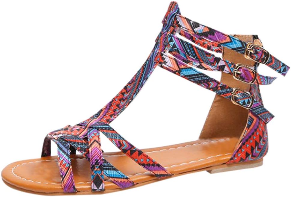 Flat Sandals for Women Summer Gladiator Roman Shoes Fashion Ladies Zip Open Toe Beach Sandals