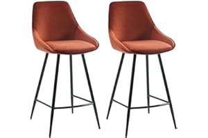Vente-unique-Juego de 2 taburetes de Bar - Terciopelo - Terracota - MASURIE