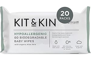 Kit & Kin Premium Eco Baby Wipes, 1200 Wet Wipes (20 packs) | Biodegradable Plastic-Free & Super Soft | 99% Water | No Perfumes | New & Improved Formula