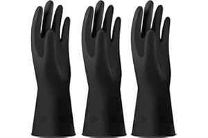 Alimat PluS Latex Cleaning Gloves 3 Pairs 13 Inches, Reusable Black Rubber Gloves for Laundry, Gardening (Large)