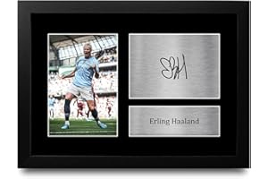 HWC Trading FR A4 Erling Haaland Manchester City Gifts Printed Signed Autograph Picture for Football Fans and Supporters - A4 Framed