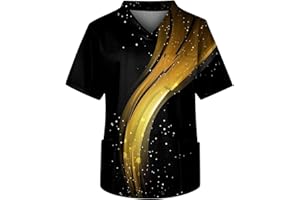 SHZFGUI Kasack Herren Mode Herren Medizinische Arbeit Kurze Ärmel Tops V-Ausschnitt Berufsbekleidung Top Brusttasche Krankenschwester Top, S-6XL