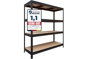 OFFICEMARSHAL Heavy-Duty Shelving Unit Extra Wide/TÜV-Approved/Metal Shelving Unit with 1500 kg / 1200 kg Total Load/Boltless Shelving for Garage, Cellar/black, Größe XL: 177(H) x 160(B) x 60(T) cm