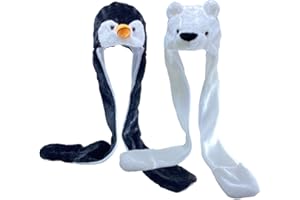 JK Home Pack of 2, Plush Animal Hat Costume Cosplay Cap with Mittens Scarf - Fits Adults and Children - for Cold Breezy Winter Weather