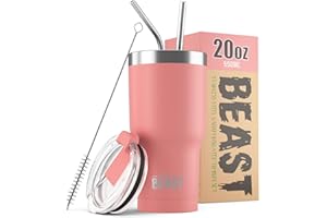 GREENS STEEL BEAST Mug Isotherme Cafe - 550ml I Blossom I Acier Inoxydable I Réutilisable, Tasses Isothermes I 2 Pailles et Brosse Nettoyage I Thermos Cafés de Voyage Double Paroi I Café Chaud ou Glacé