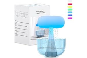 GAWENTINY Cloud Rain Humidifier Water Drip, Cloud Rain Aromatherapy Essential Oil Diffuser, Waterfall Lamp Mushroom Humidifier, Rain Sounds White Noise Humidifier Air Humidifiers for Bedroom Desk (JH12T)