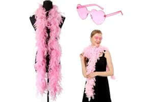Boa de Plumes, Boa en Plumes 2M avec Lunettes en Forme de Cœur, Boa de Plumes Moelleuses, Boas de Plumes pour Déguisement, pour Fête D'habillage de Mariage, Halloween, Noël (Rose)