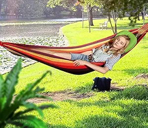 Doliva Portable Durable Garden Hammocks Striped Ultralight Outdoor Beach Swing Bed with Strong Rope, Swing for Garden & Sports (Multi Color,180x80cm)