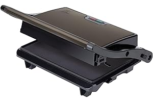 Jata JEGR1106 Parrilla Electrica Grill 750 W, Placas lisas Antiadherentes de 22,5 x 14,6 cm, Cocina todo tipo de alimentos, Tapa superior basculante, Apertura 180°