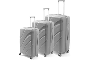 ALI WOMAN Aliwoman ® Set Valigie Rigide con Bagaglio a Mano 55cm, Valigia Media 65cm e Valigia Grande 75cm - 3x Valige da Viaggio - Set Trolley con Ruote Girevoli - Mod. Fastlight (Silver)