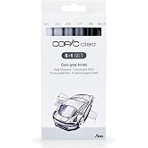 Copic Ciao Set of 5 Dual Tip Pens with 0.3 mm Fine Tip Pen - Grey